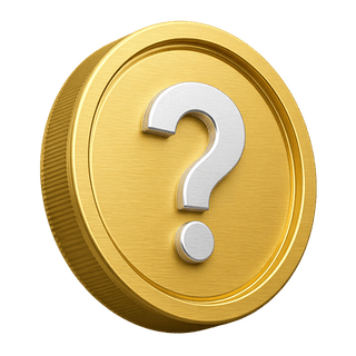 Decoratief 3D-element op de FAQ-pagina in de vorm van een gouden munt met een vraagteken